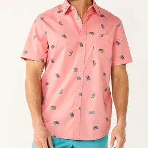 Mens Short sleeve button down MED - cassette tapes pattern pink - NWT